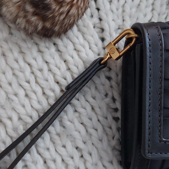 TORY BURCH Britten Woven Flap Wallet Wristlet - Deep Brown - Picture 6 of 11